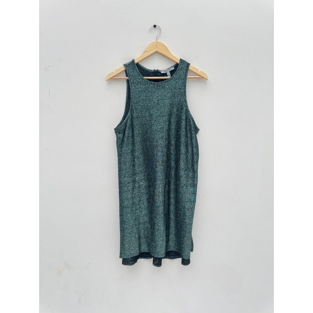 Olivia Sky Metallic Shimmer Tunic Top Green Black High Neck Sleeveless Large L